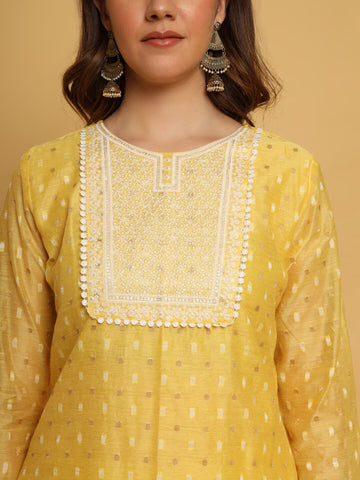 Yellow embroidered Kurta &Trousers with dupatta