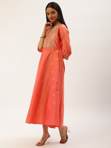 PEACH TAFETA EMBROIDERED WORK GOWN