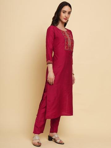 Pink yoke design Kurta with Trousers with dupatta