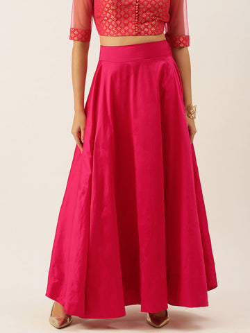 Women Pink Solid Pleated Flared Skirt