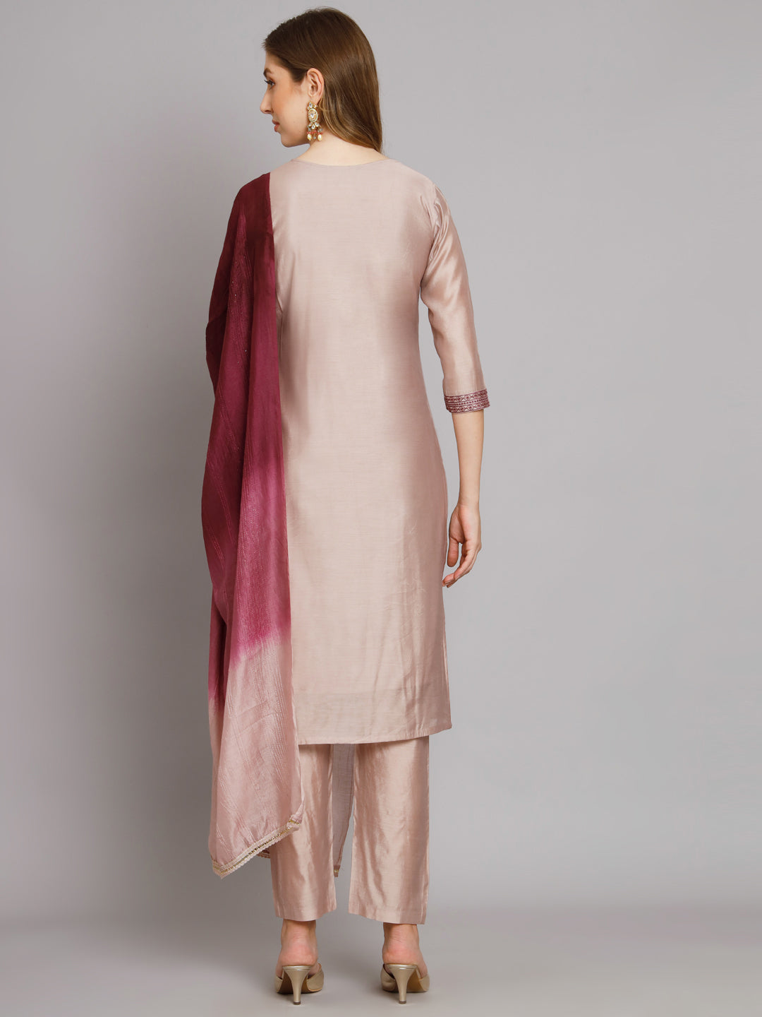 Mauve embroidered Kurta with Trousers with dupatta