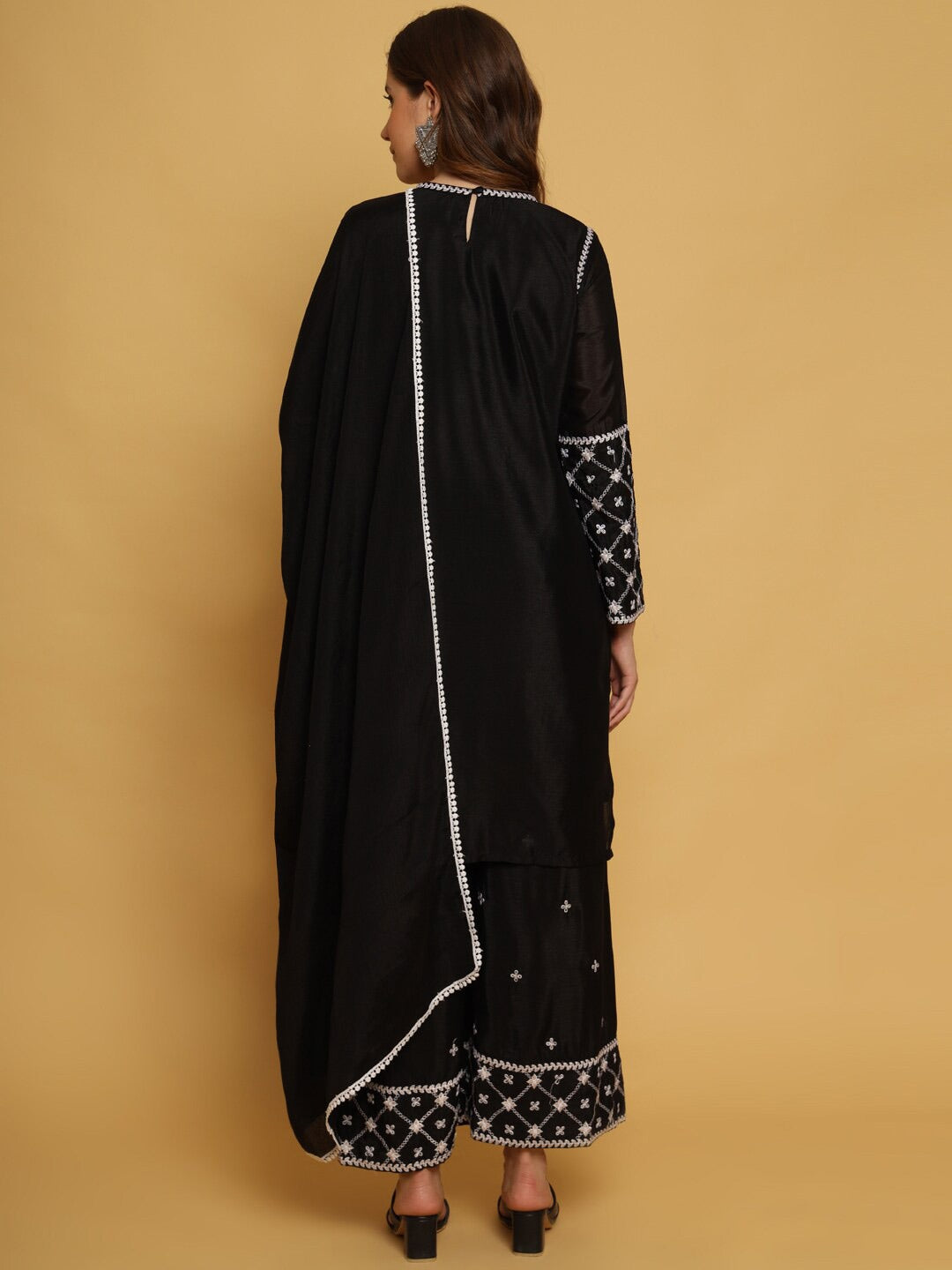 Black embroidered kurta with palazzos with dupatta