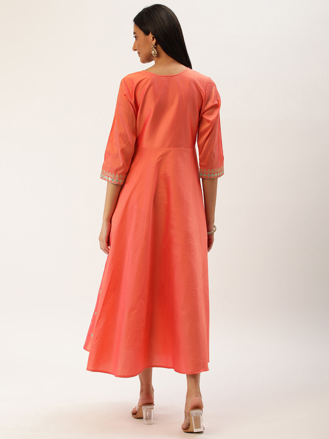 PEACH TAFETA EMBROIDERED WORK GOWN