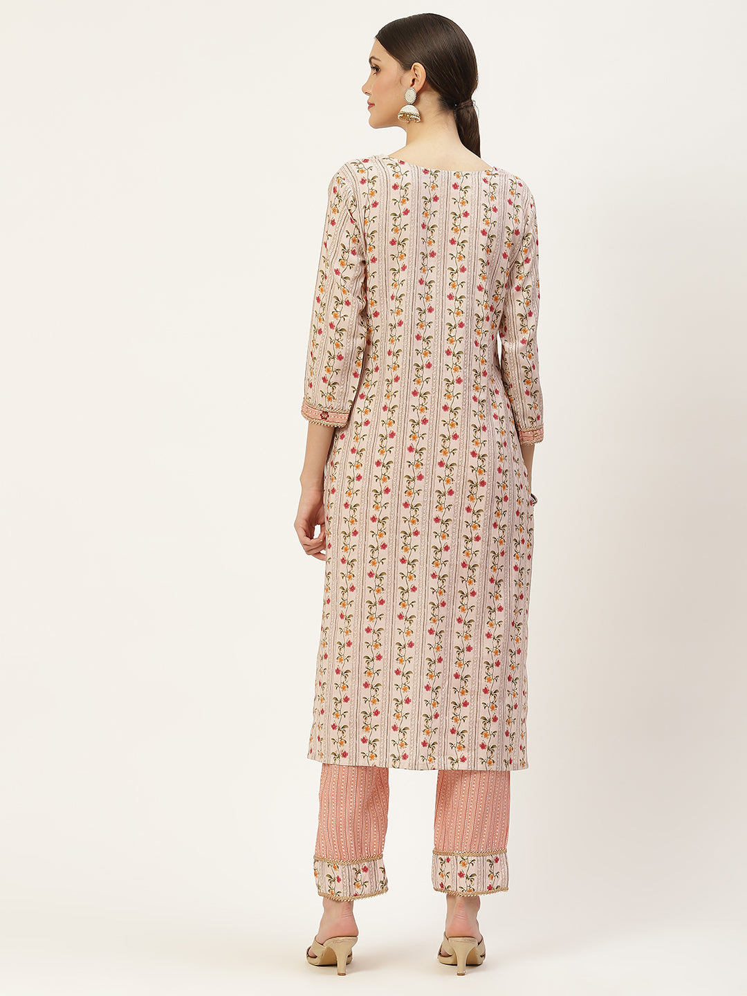 Pink embroidered Kurta with Trousers