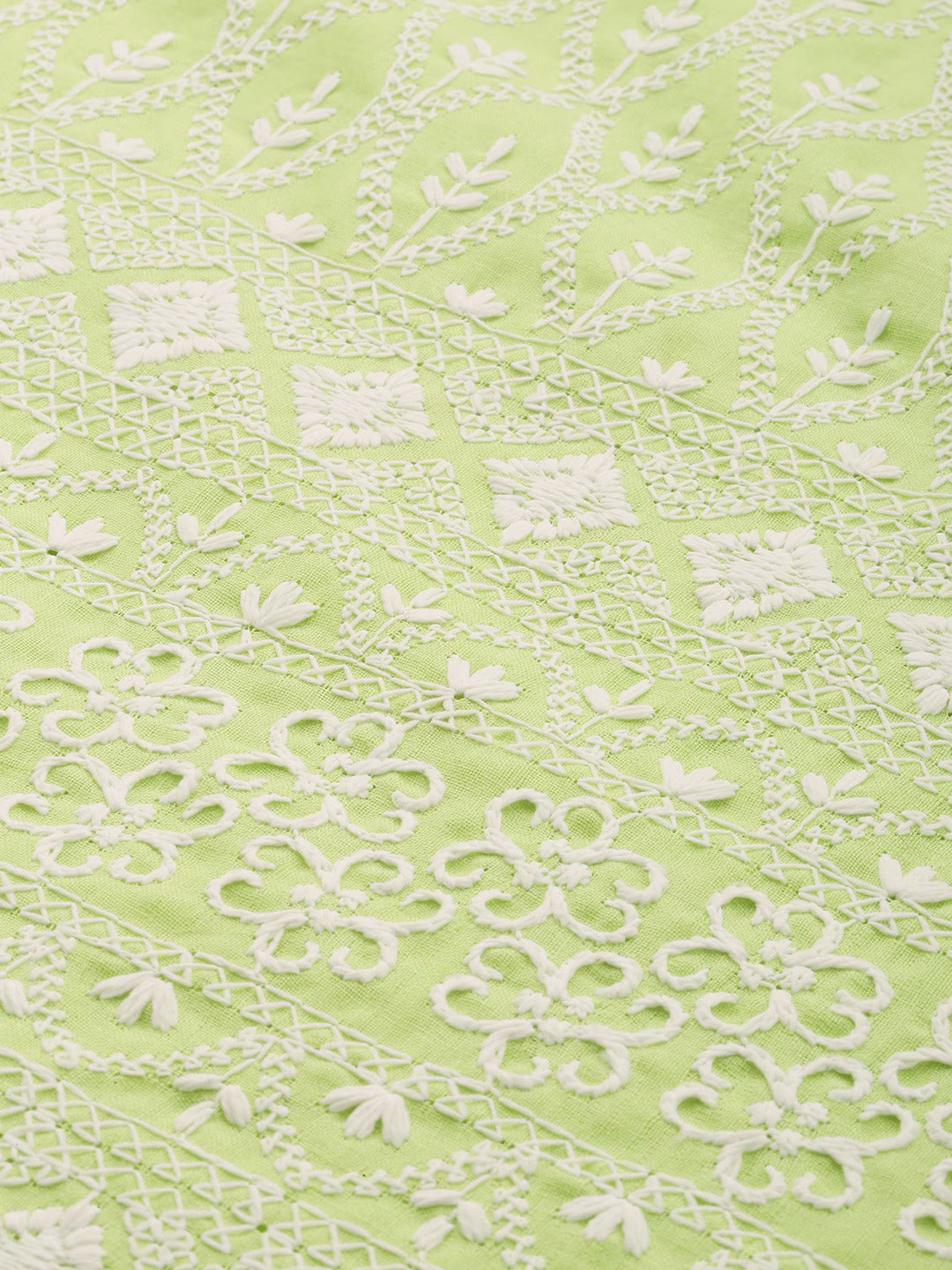 Green Cotton Embroidered Chikankari Kurta