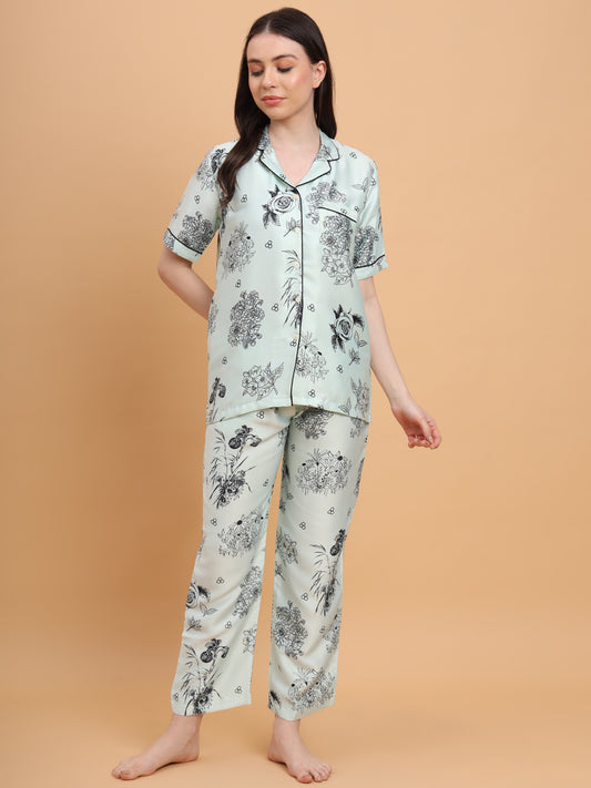 "SWAGG INDIA "Floral Printed Satin Fabric Night Suit